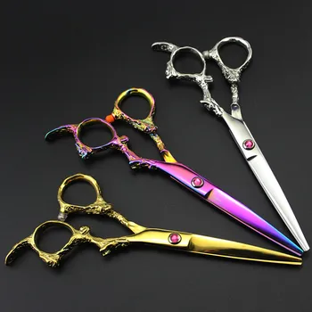 

Professional 6 inch japan steel Dragon cut hair scissors set haircut thinning shears makeup cutting barber hairdressing scissors