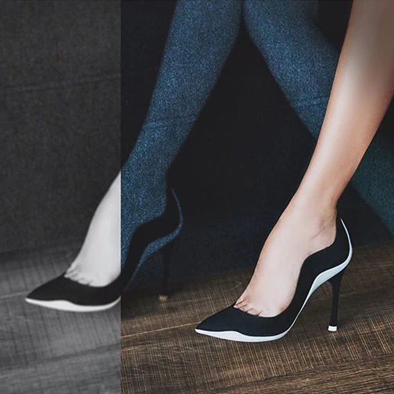 

Black And White Fashion Wave Designer Pumps For Womens New Arrival Dress Party Women Shoes Chic Ladies Point Toe High Heels