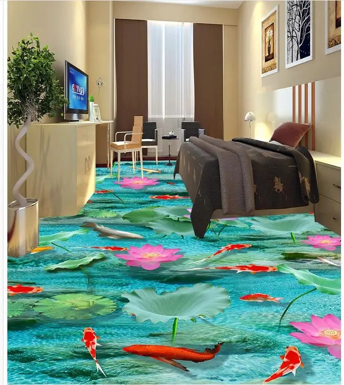 

Modern Sticker 3D Floor Carp Lotus Pond 3D Flooring Mural-3d PVC Wallpaper Self-adhesive Floor Wallpaper-3d