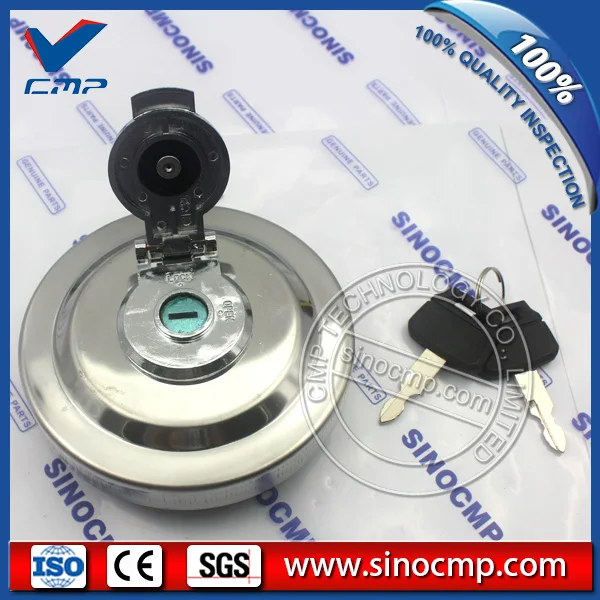 SK-8 fuel tank cap, oil cover for Kobelco excavator, silver stainless steel