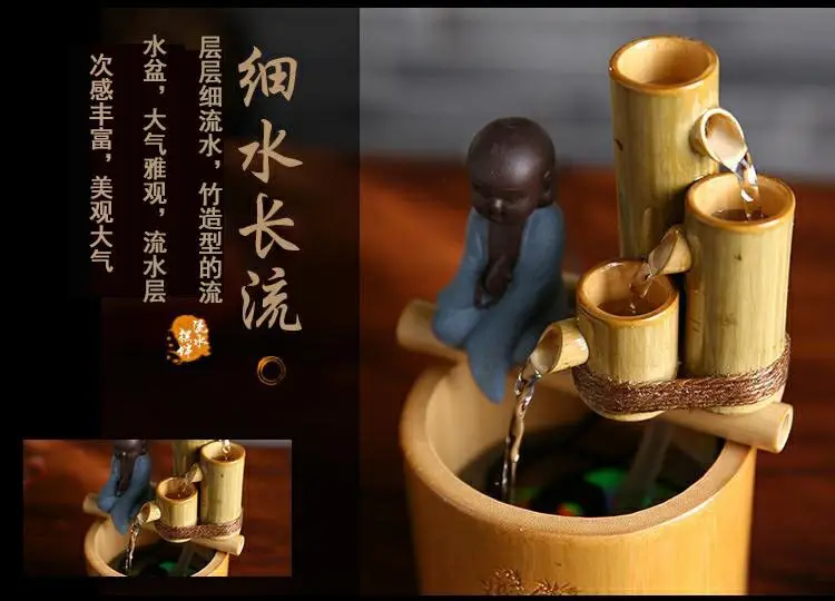 Винтаж милый маленький монах Мини Фонтан бамбук воды Особенности фэн-шуй Лаки украшением рабочего стола Домашний Декор Бизнес подарок на день рождения