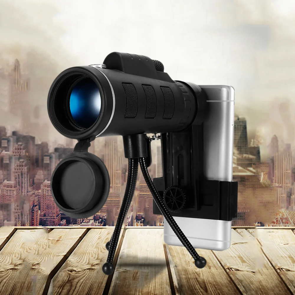 

40X60 HD Prism Scope With Compass Phone Clip Tripod BAK4 Monocular Telescope 40X Magnification Hunting Camping Sports Scopes
