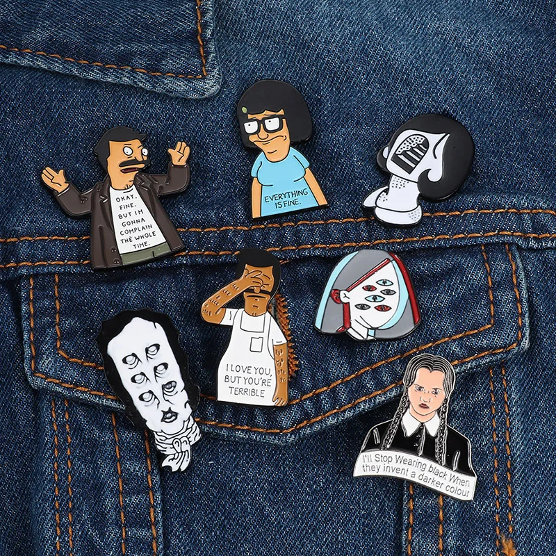 

Cute funny brooch happy burger shop cartoon character enamel pin Denim Coat Lapel Badge fashion boy girl jewelry Gift