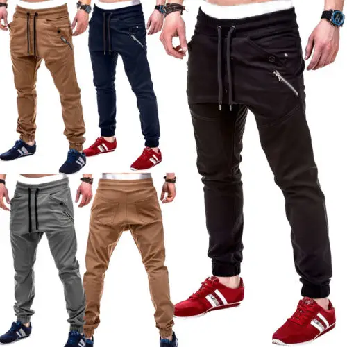 Мужские Slim Fit Sport брюки костюм топы джоггеры скинни пот трек 2018 новый шнурок