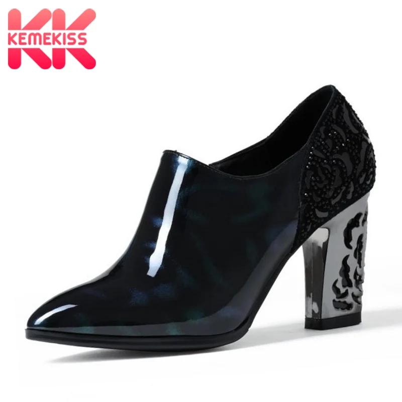 

KemeKiss Fashion Office Lady High Heel Shoes Pointed Toe Beads Zipper Gold Heel Pumps Sexy Party Club Women Footwear Size 33-40