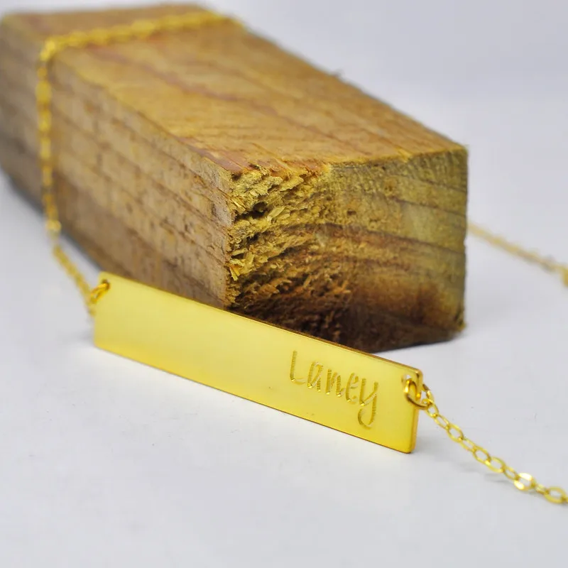 Wholesale Golden Bar Engraved Name Personalized Nameplate font b Necklace b font Custom Hand Stamp Initial