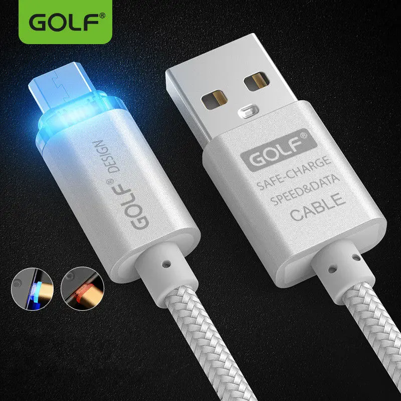 GOLF Smart Led металлический Плетеный Micro USB кабель для зарядки данных для samsung Note Edge Note4 Note5 S4 S6 S7 Edge кабели для телефонов Android - Цвет: Silver