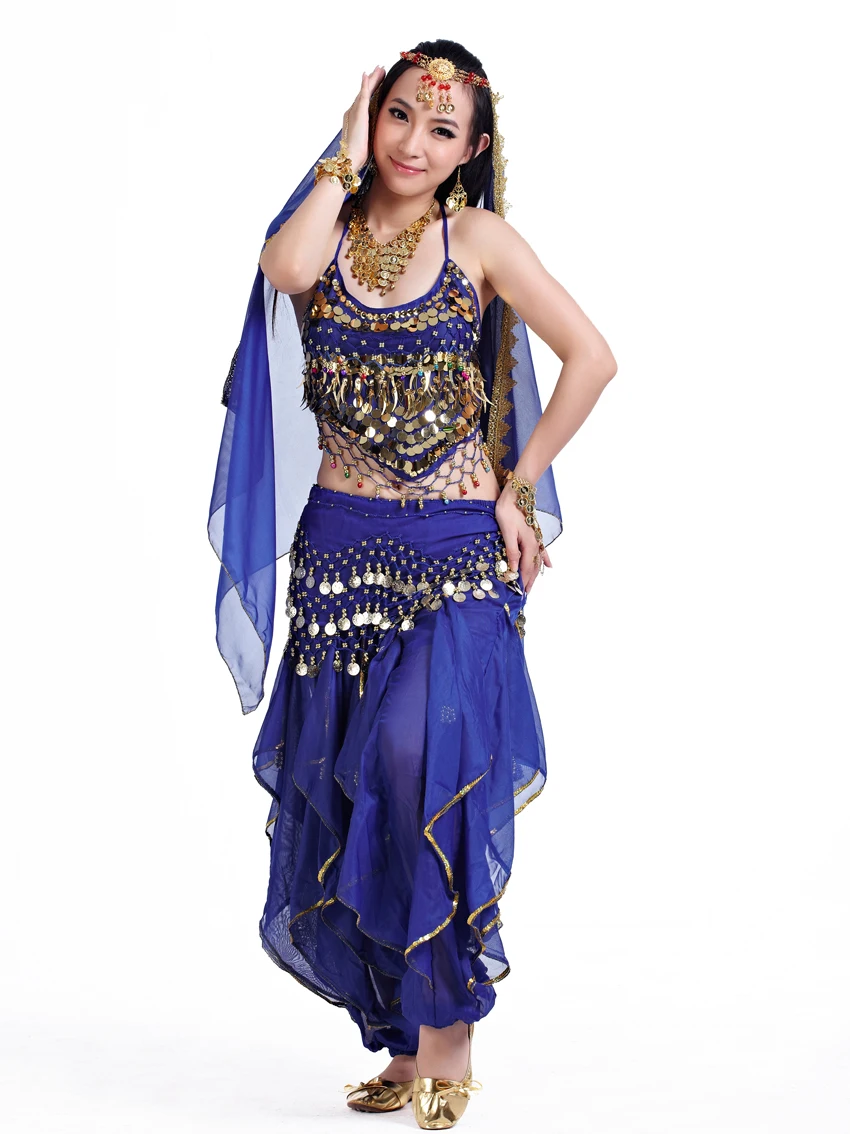 Лидер продаж Новинки для женщин Дешевые Индийский танец живота костюм для тренировок training комплект 13 цветов 3 шт. топ + пояс брюки