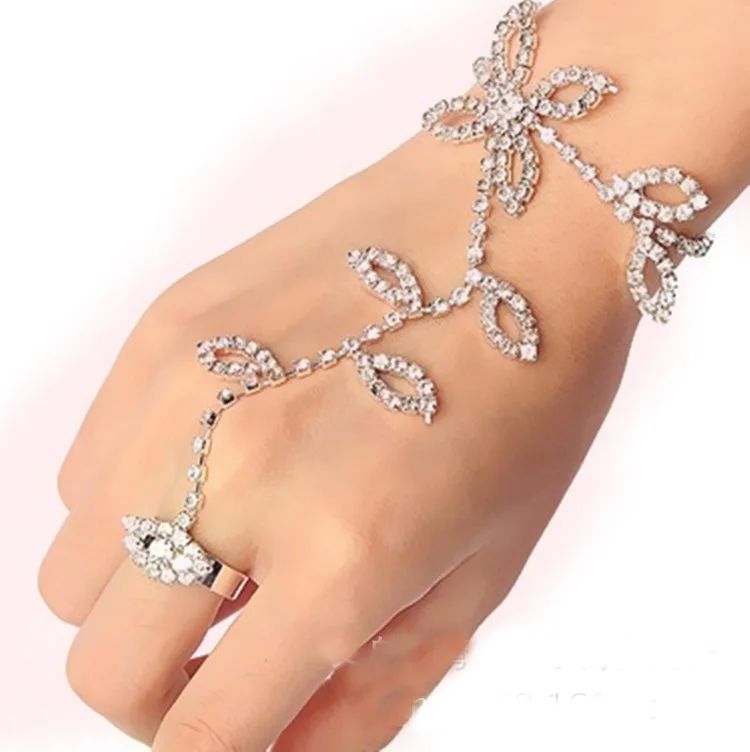 

New fashion sexy leaf lady girl princess dancing performance rhinestone chain gloves bracelet wholesale