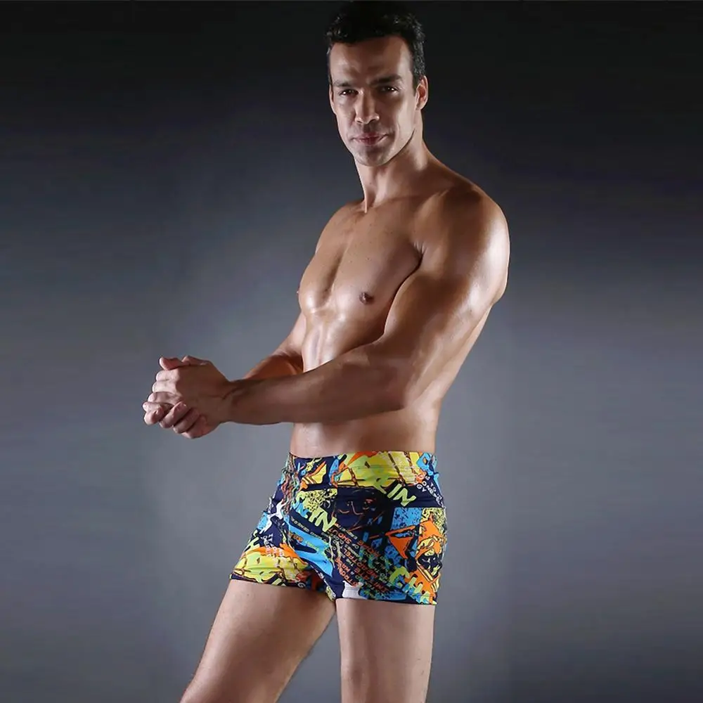New high-elastic men's swimwear swim underwear pants bath waterproof swimsuit male print torso simple sexy quick-drying body sho