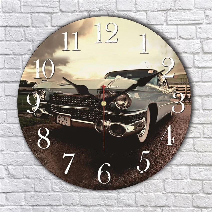 Потертый шик дизайн автомобиля часы украшение дома Офис кафе кухня настенные часы бесшумные настенные часы художественные винтажные большие настенные часы