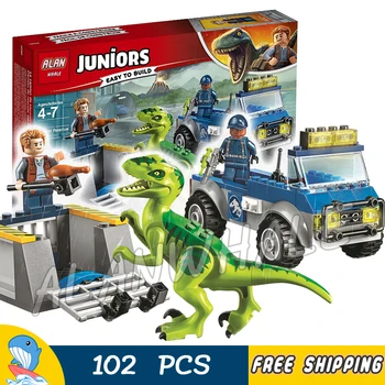 

102pcs Jurassic World Juniors Raptor Rescue Truck Cage Owen Figure Building Blocks Dinosaur Toys Compatible With