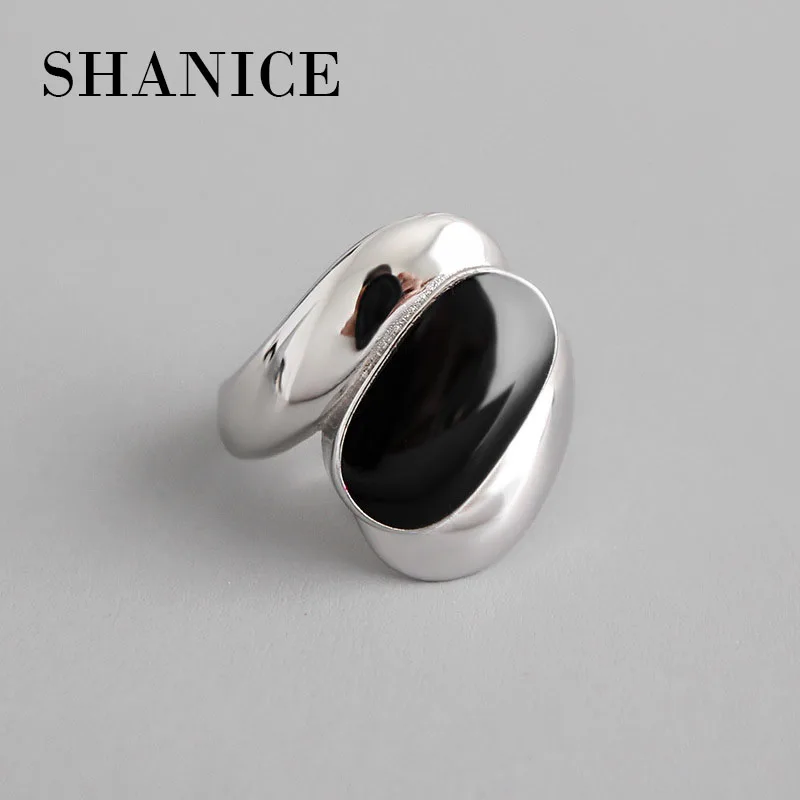 

SHANICE s925 sterling silver open ring Romantic Retro Black epoxy wide face for Women Men Creative Love Forever Open Finger