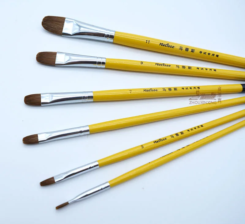 

6pcs/Set,weasel hair short yellow Hang Black tail wood rod artist oil painting brushes acrylic watercolor Gouache Drawing pen