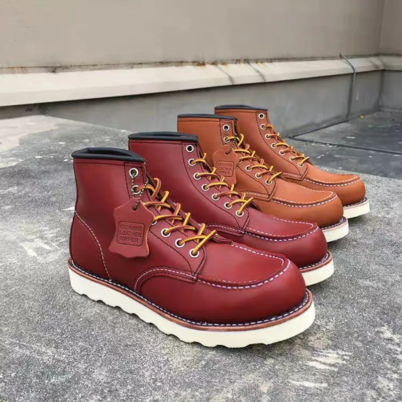 Ботинки Goodyear Welted Мужские Винтажные натуральная кожа мотоциклетные полусапожки