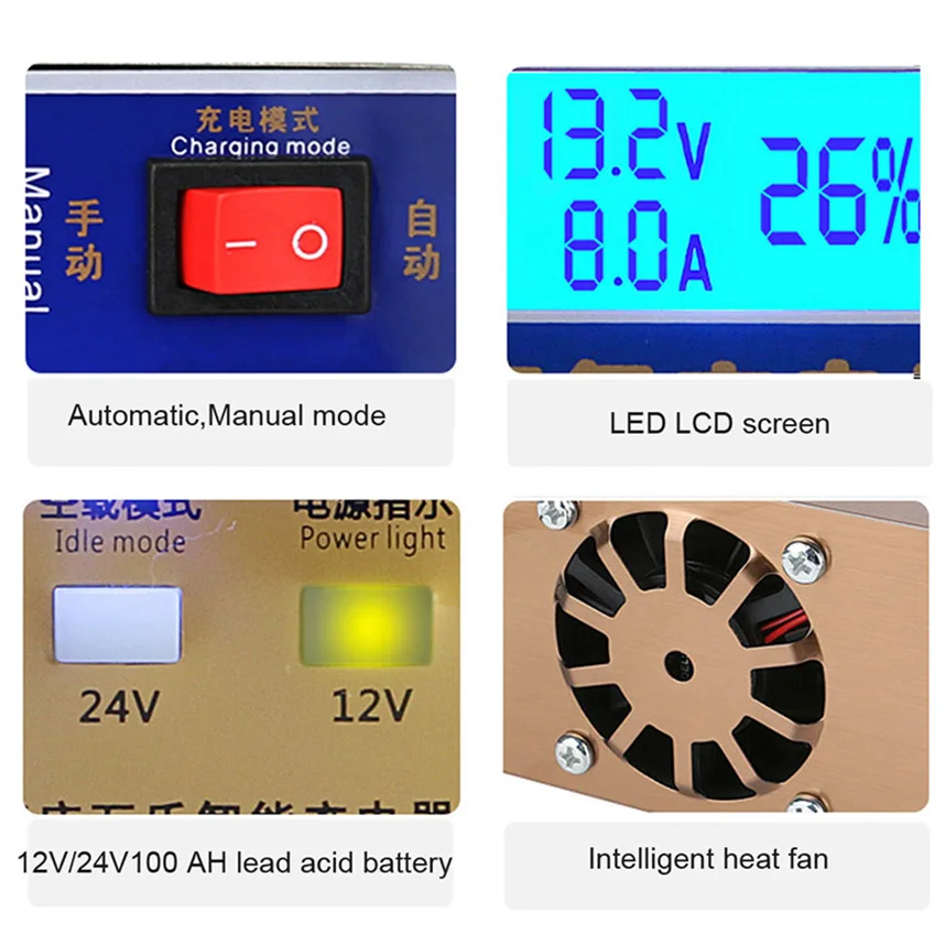 12V 12A 24V 10A полностью автоматическое автомобильное зарядное устройство для