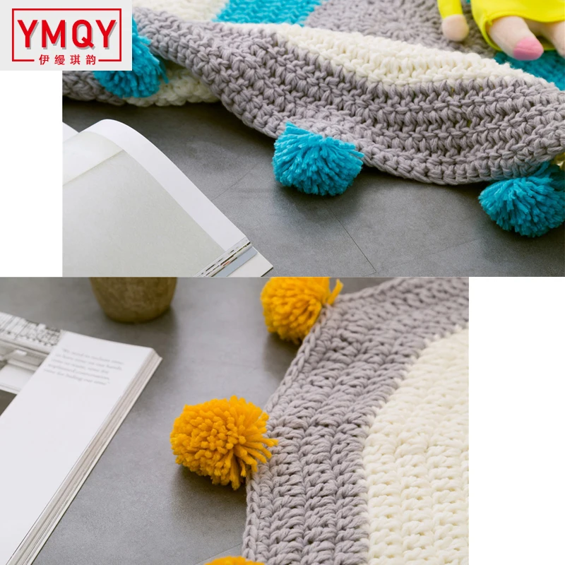 Ymqy ковер круглый ковер Детский мягкий игровой коврик полосатый вязаный пол круглый ковер круглый шар ручной тканый ковер для гостиной пол H