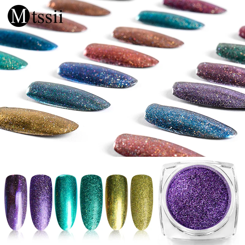 Mtssii 1Box Laser Nail Glitter Powder Shining Paillette Scrub Art Iridescent Dust Pigment Sequins Charming Manicure Decor | Красота и