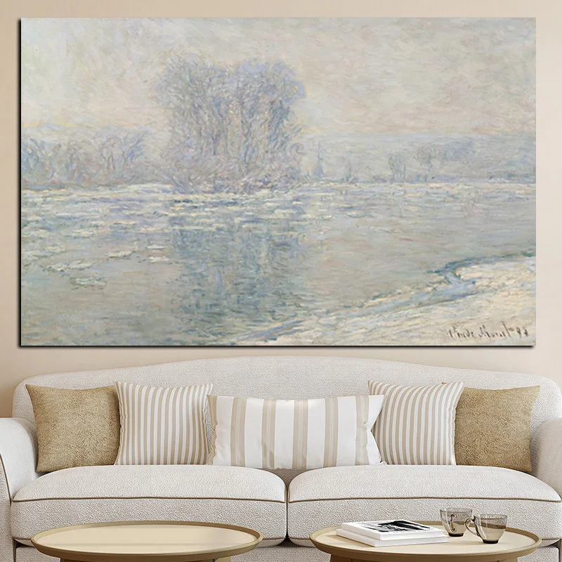HD Print Claude Monet Ice Floes Misty Morning Impressionis Landscape Oil Painting on Canvas Poster Wall Picture for Living Room