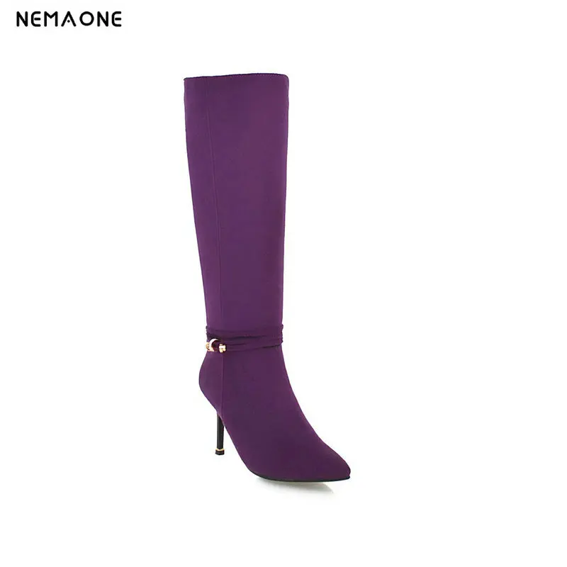 

2019 New super high heels women boots sexy knee high boots woman black purple shoes woman large size 42 43