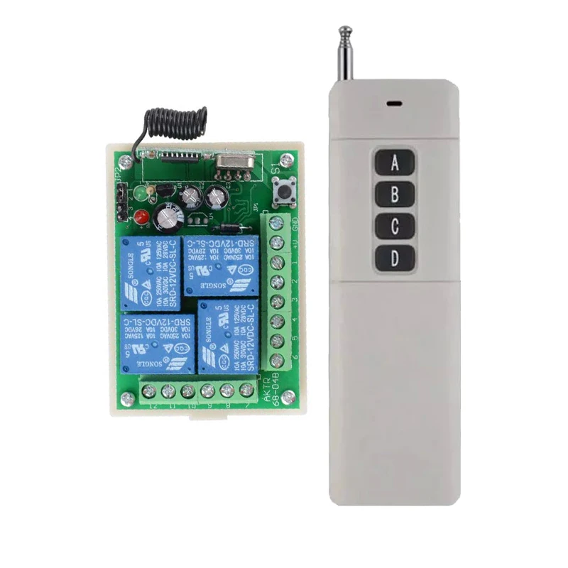 

12V 4CH Channel 315Mhz 433Mhz Wireless Remote Control Lighting Switch With 100-1000M Long DistanceTransmitter