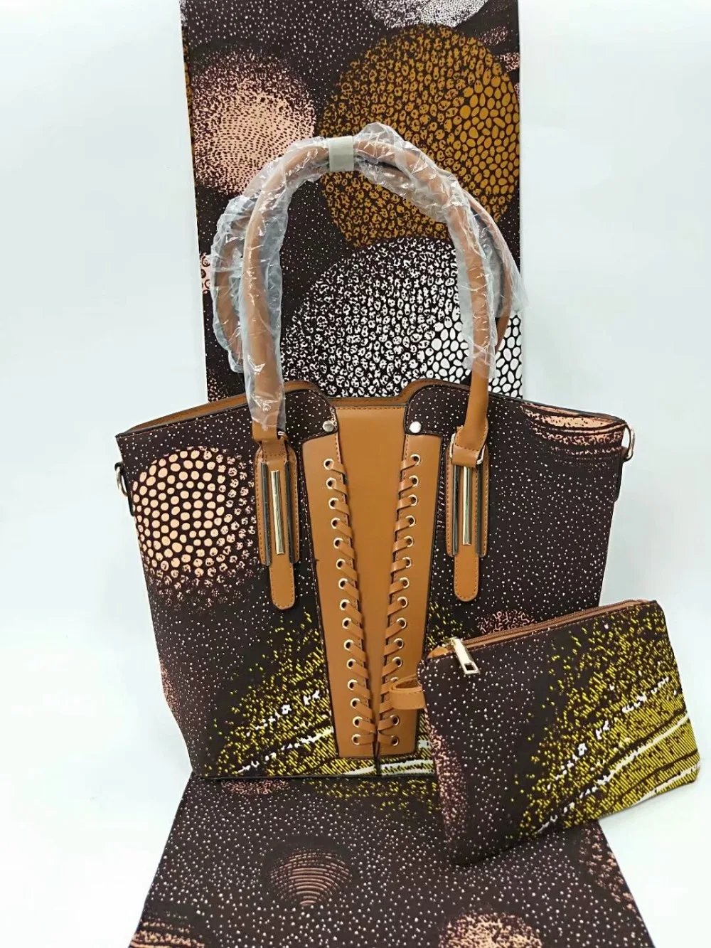 (3pcs/set)6yards coffee african hand bag and purse with dutch wax