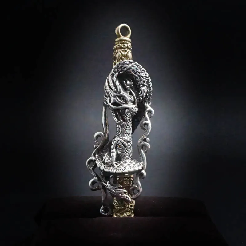 Ruyi Jingu Bang pendants dragon pendant, 925 silver Monkey King Monkey King fighting over the Buddha Men's necklace Ruyi Jingu Bang pendants dragon pendant, 925 silver Monkey King Monkey King fighting over the Buddha Men's necklace