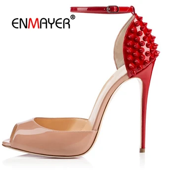 

ENMAYER Basic Casual Rivet Sandals Women Fashion Super High Heel Sandals Zandalias De Verano Mujer Big Size 34-45 LY510