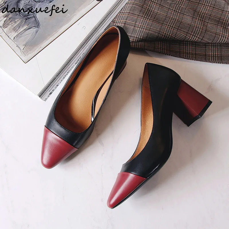 

4 Color women's genuine leather mix color pumps OL style female comfort slip-on pumps high quality spring new high heels shoes