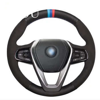 

Puou Tommia Black Genuine Leather Suede Car Steering Wheel Cover for BMW G30 530i 540i 520d 530e 2016-2018 G32 GT 630i 630d 2017