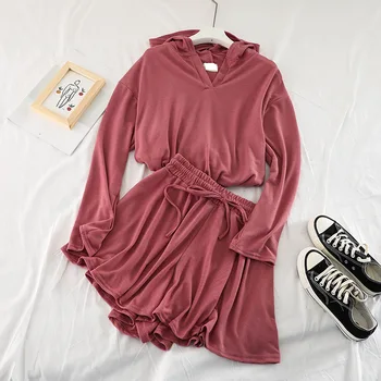 

2019 new fashion women's two piece set Sports Loose Hooded Casual Top + Elasticity Wide Leg Pants Tide G985