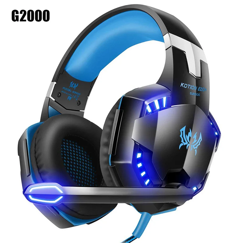 KOTION каждая серия игровая гарнитура G2000/G2100/G2200/G4000/G9000 глубокий бас стерео наушники с микрофоном 2,2 м проводные наушники для ПК - Цвет: G2000 Blue