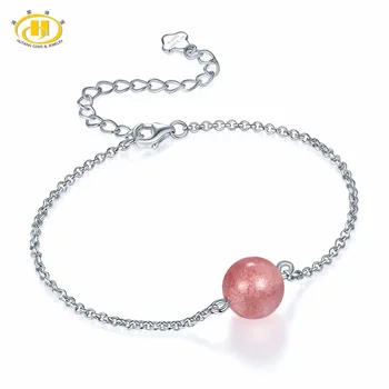 

Hutang 925 Sterling Silver Adjustable Bracelets for Women's Girl's Natural Gemstone Strawberry Quartz Amethyst Jewelry Best New