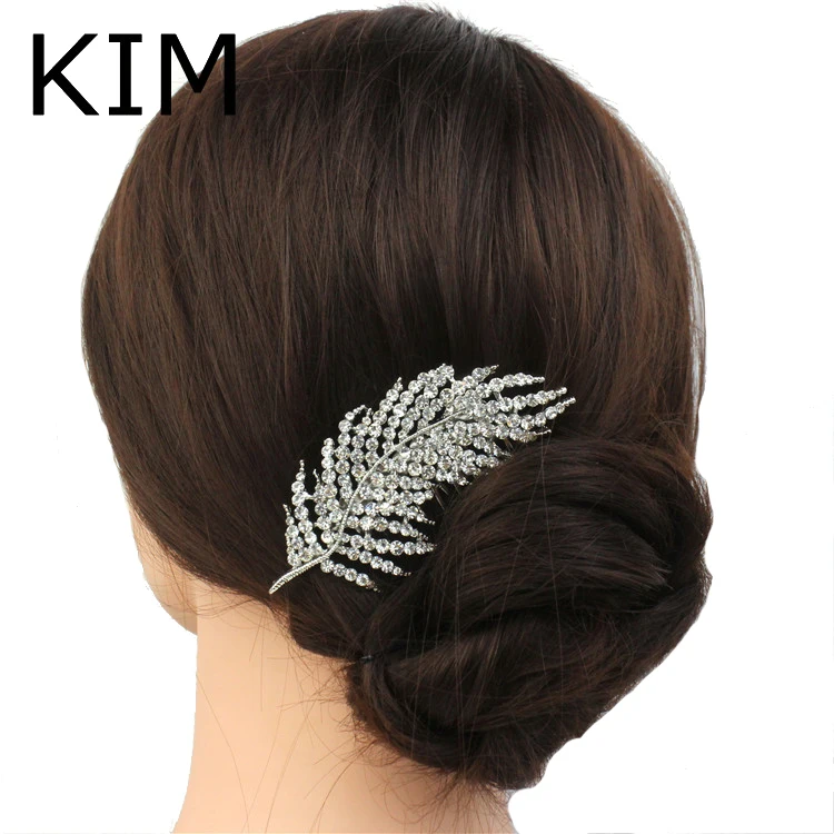 

New feather Shape Austria Crystal Wedding Handmade Shiny Bridal Hair Combs Jewelry vintage hair accessories