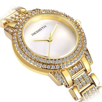 

Fashion Diamond Women Quartz Watches Rose Gold REBIRTH Stainless Steel Minimalist Luxury Band Casual New Trends Relogio Feminino