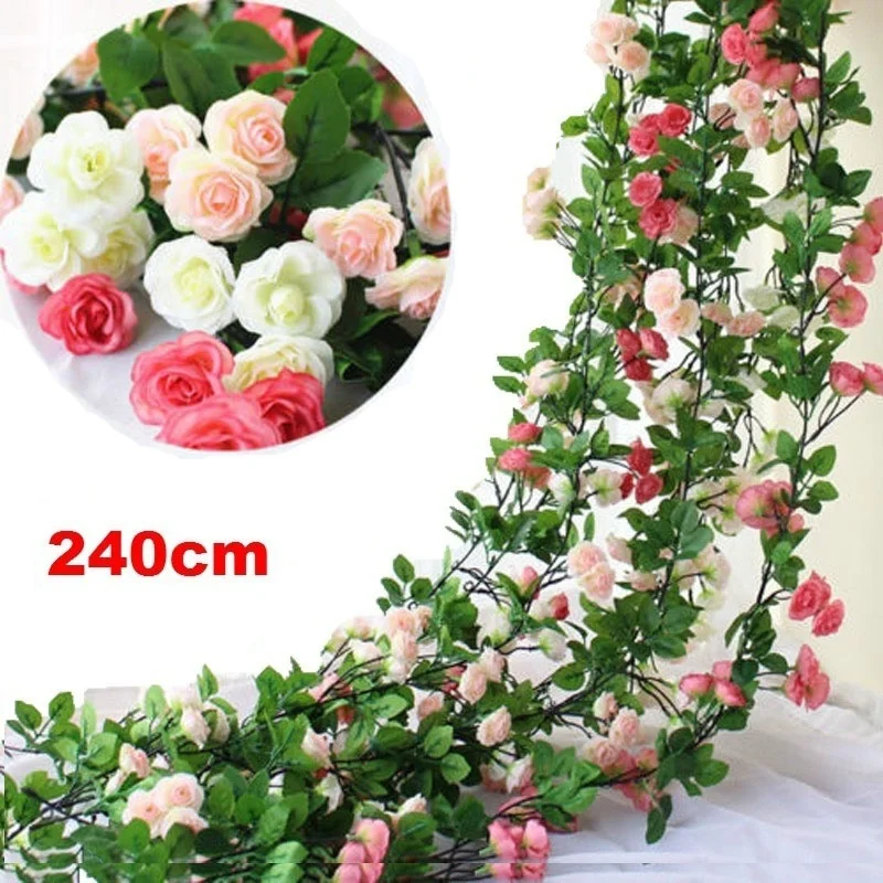 

2.4m / 94.5 Inch Artificial Silk Rose Flower Ivy Vine Leaf Garland Wedding Party Home Decor Rose Flower Art