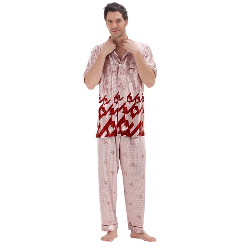 Luxury Short Sleeved Silk Satin Pajamas for Men Sleepwear Summer Pajama Pyjamas PJS Sleepwear ...