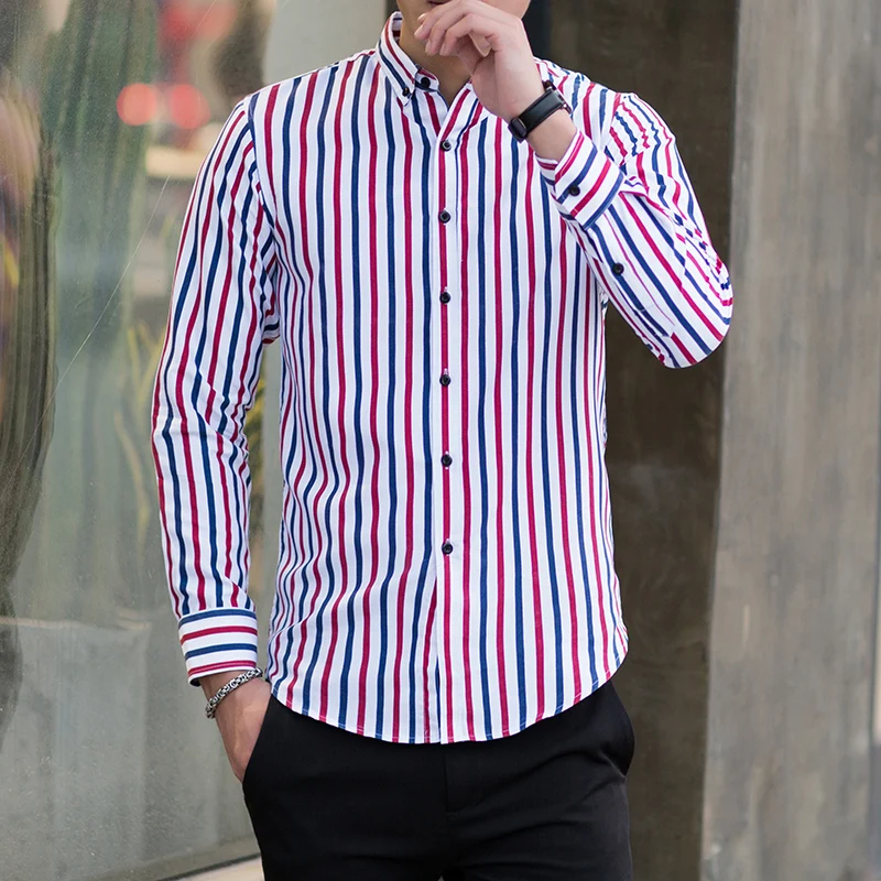 red white blue striped shirt