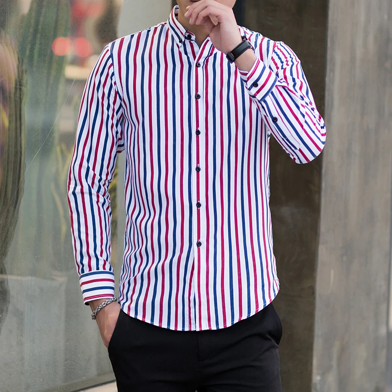 blue and white striped shirt mens outfit