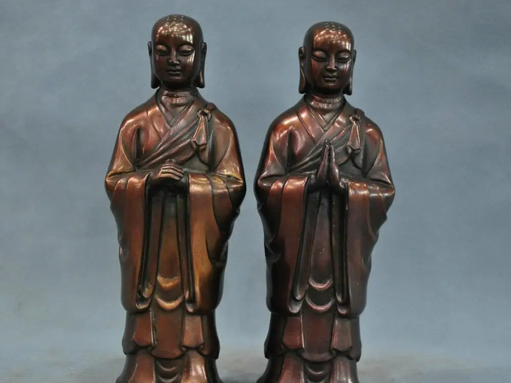

9" China Pure Bronze A Pair Of Monk Guru Ksitigarbha Buddha Saint Statue