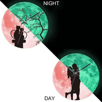 

Luminous Moon Wall Clock Cat Clocks Guess Watch Mechanism Kitchen Secret Stash Resin Pattern Figure Reloj De Pared Decor 50ZB144