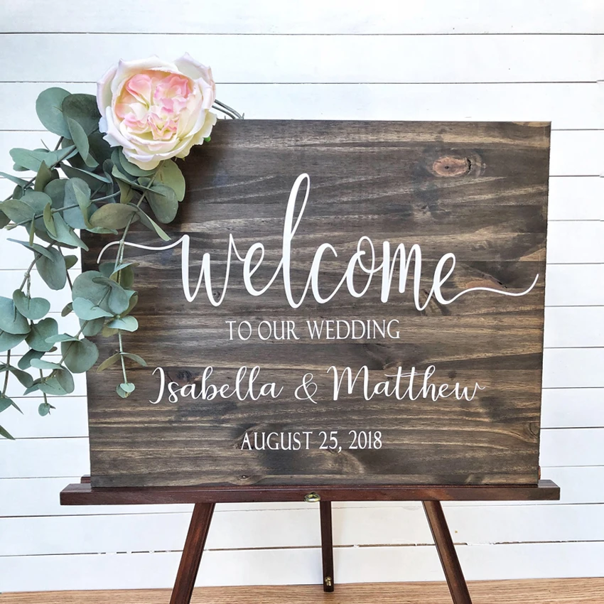 Wedding-Vinyl-Wall-Decals-Welcome-Sign-Wood-Wall-Stickers-Home-Decor-Living-Room-Decorative-Personalised-Name