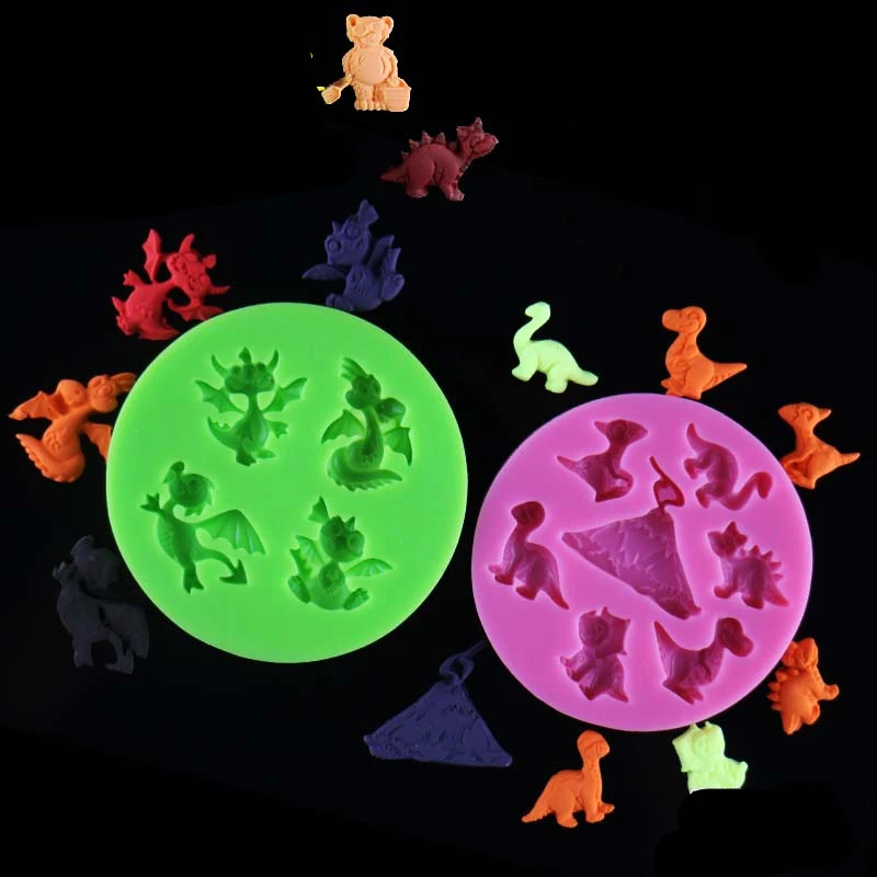 

Cake Tools cute dinosaur silicone mold family Decorating Cupcake decorating Gumpaste fondant tool mould H795