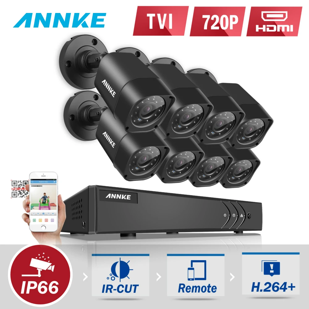 ANNKE 4 в 1 TVI CCTV Комплект DVR 8 ШТ. 1.0 MP 720 P Аутдор Главная Видеонаблюдения Камеры