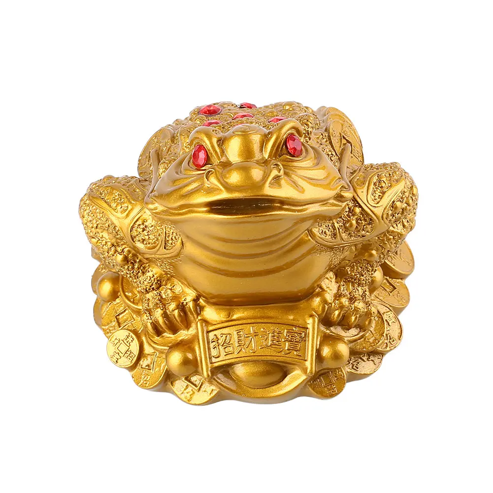 

10x10x8cm Resin Gold Toad Feng Shui Craft Ruby Coin Lucky Fortune Miniature Wealth Ornament Gift Decor