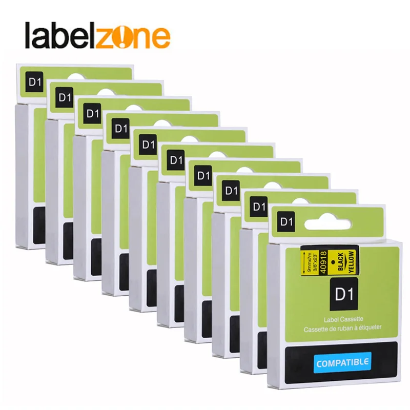10Pcs Black on yellow 40918 label tape compatible dymo d1 label printers 9mm*7m label ribbon ...