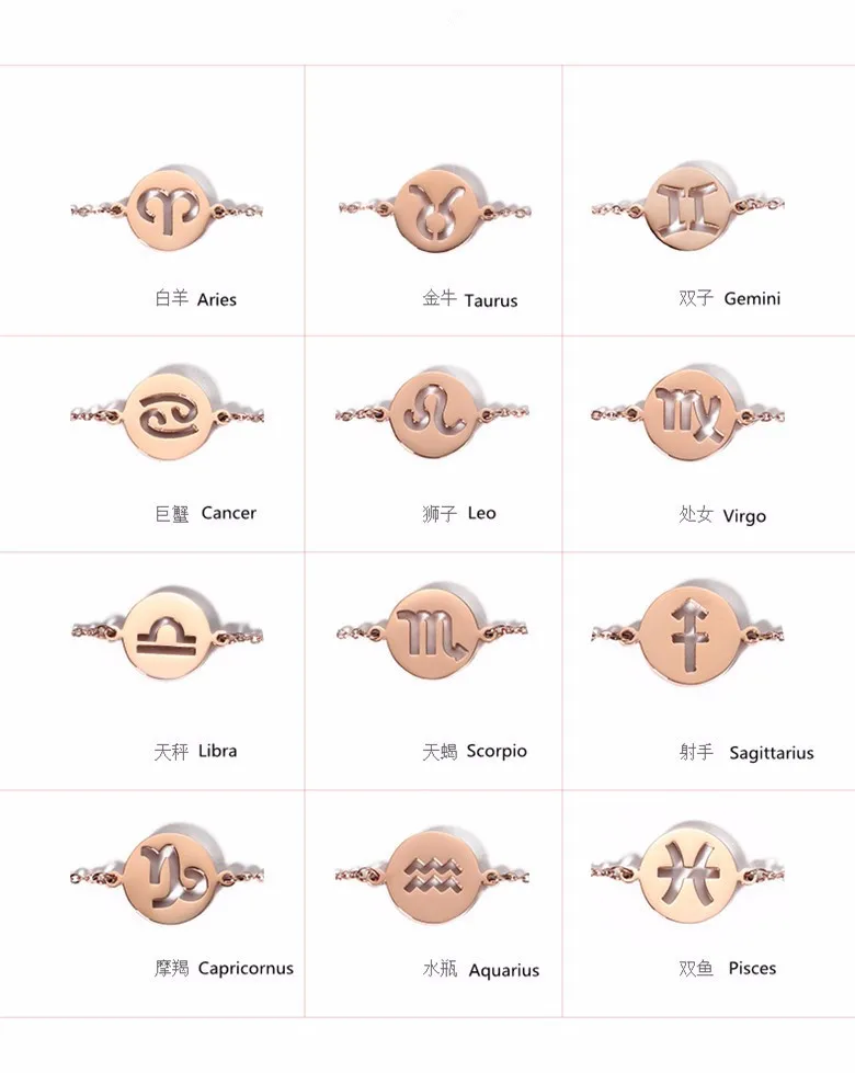 2016 New Design Titanium Steel Rose Gold Plated Twelve Constellations font b Bracelet b font Jewelry