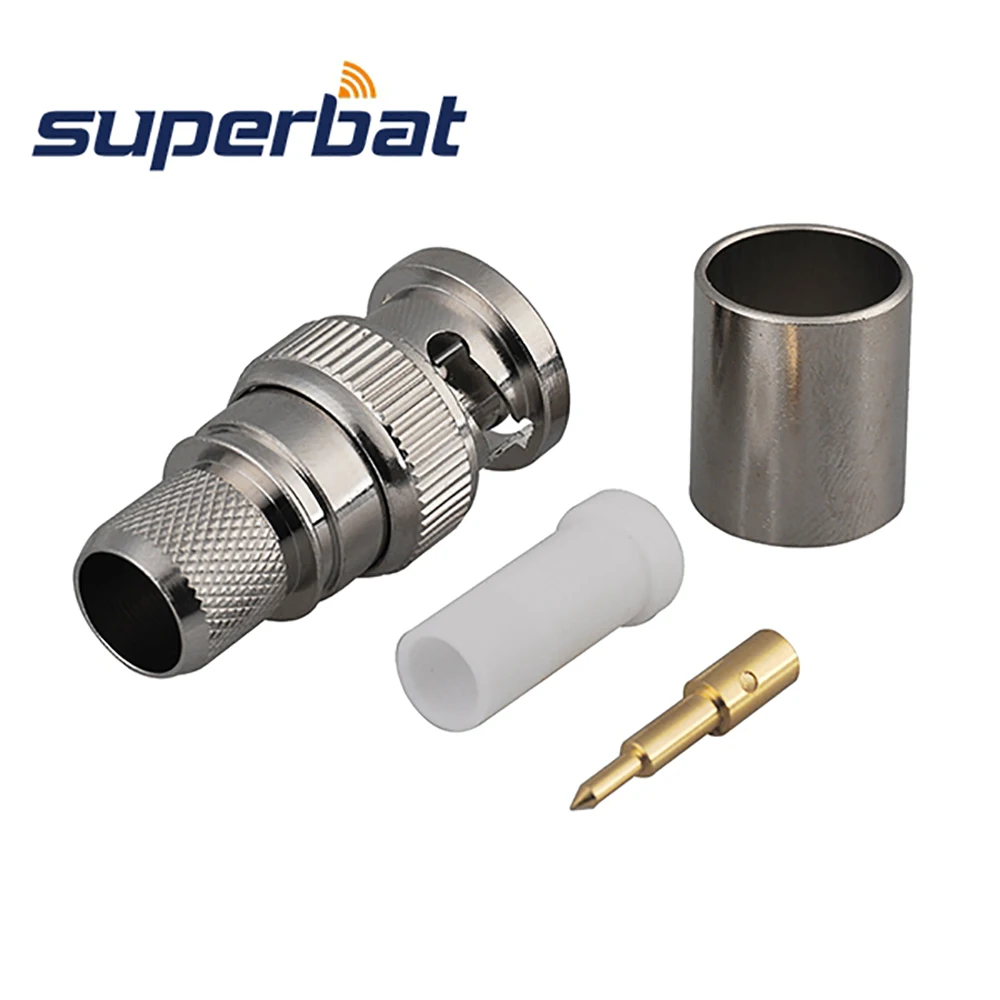 Superbat 10pcs BNC Crimp Male Straight RF Coaxial Connector for Cable RG8 LMR400 - Bulk Pack for Antenna And Cable  Assembly