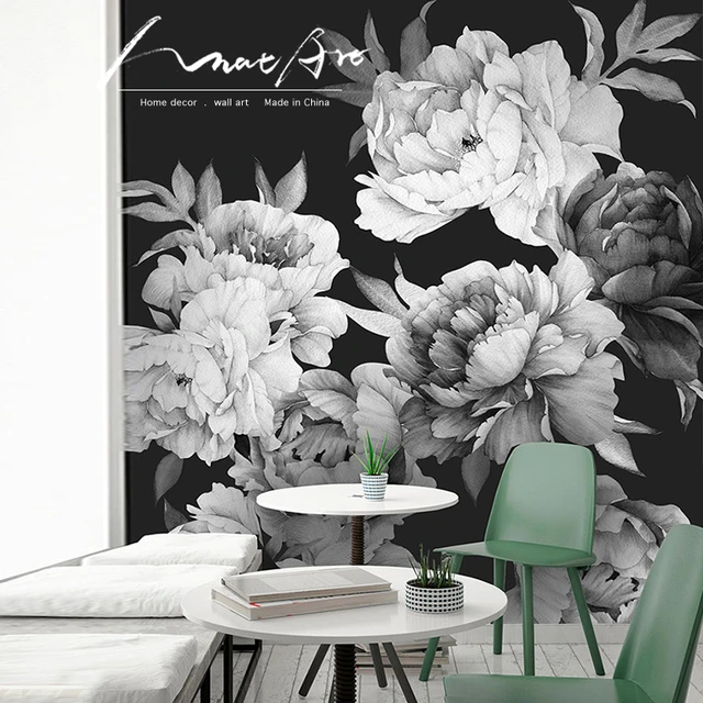 Autocollant Floral Noir Et Blanc Aquarelle, Décor De Maison Moderne,  Décorations Murales Artistiques, Salon, Papier Peint Pivoine Amovible - Stickers  Muraux - AliExpress