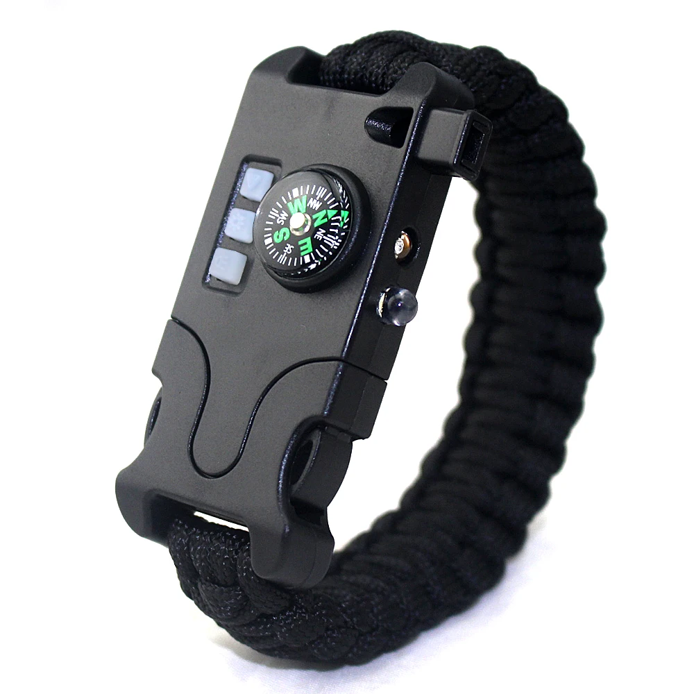 

8in1 Rechargeable Paracord Bracelet Survival Emergency Bracelet w/ Flashlight/SOS Laser Infrared/Whistle/Compass/Reflect Mirror